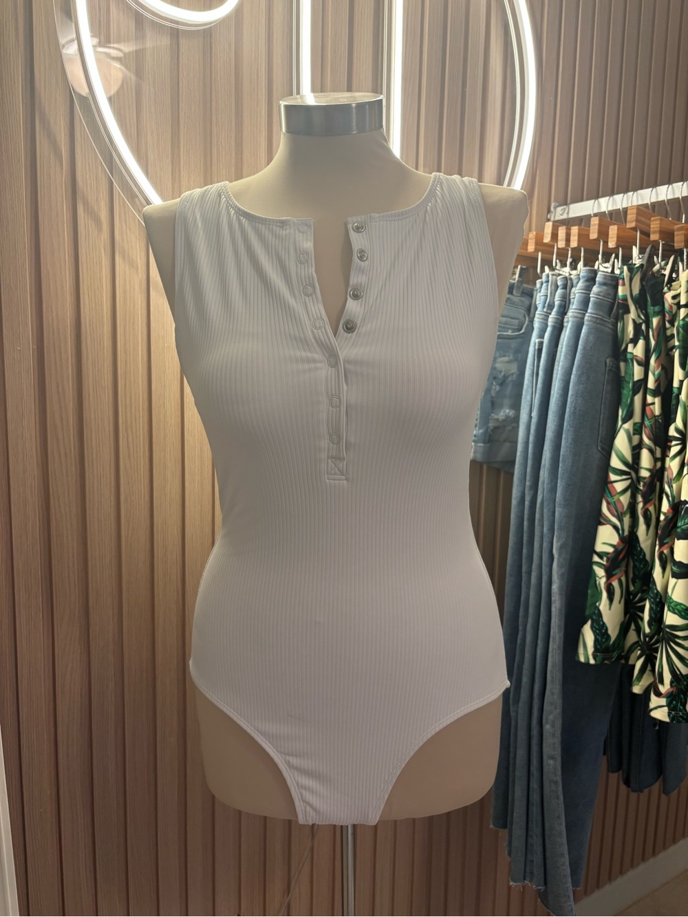 Andie Ribbed Henley One-Piece Swimsuit - White